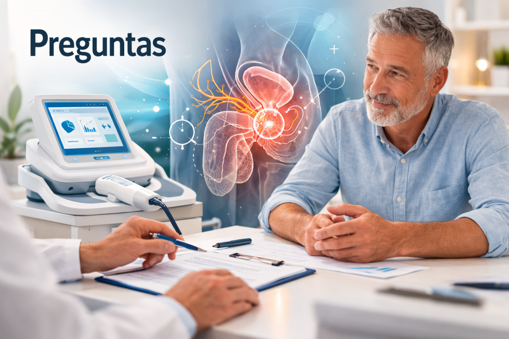 Consulta médica sobre preguntas frecuentes tras la prostatectomía con apoyo de tecnología de radiofrecuencia