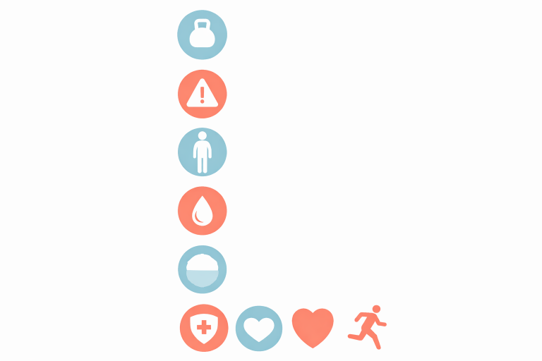 Infografía con los 8 síntomas principales del prolapso de órganos pélvicos: pesadez pélvica, bulto vaginal, incontinencia urinaria y más