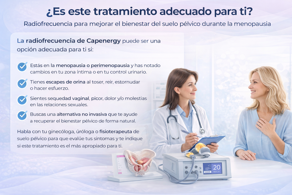 Tratamiento adecuado para menopausia y suelo pélvico con radiofrecuencia Capenergy